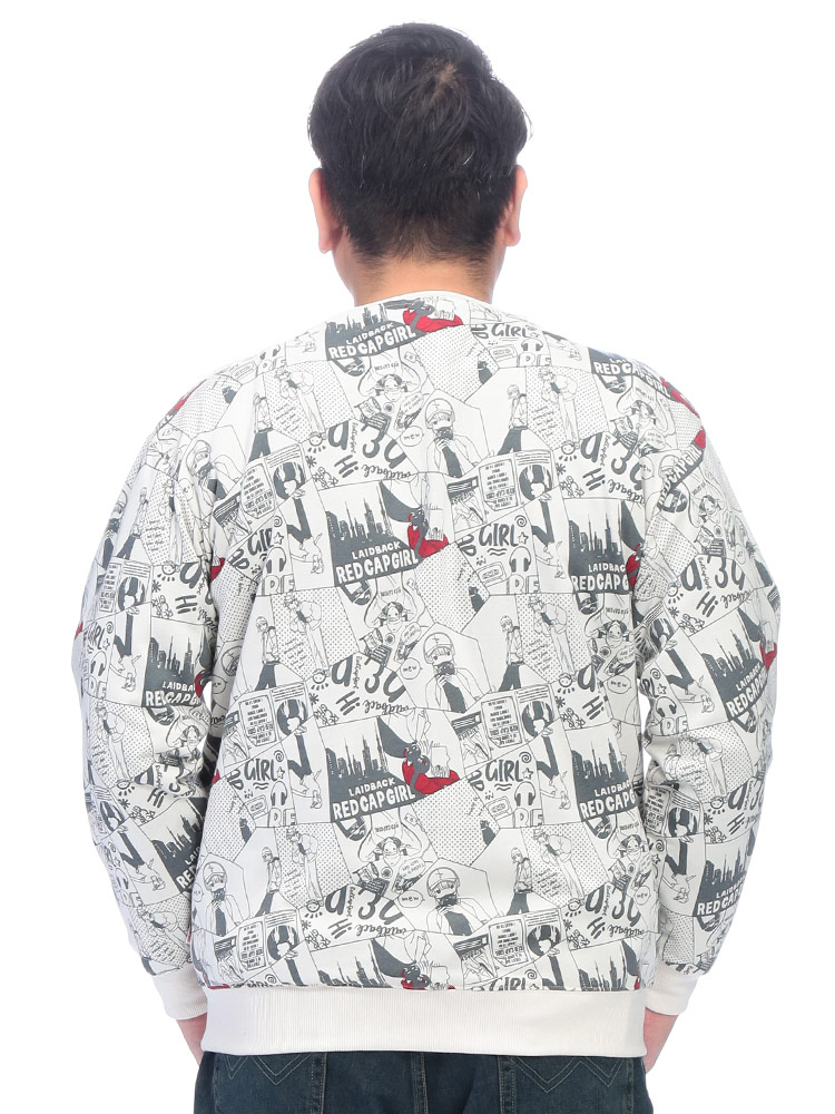 トレーナー 長袖 総柄プリント クルーネック プルオーバー トップス 裏