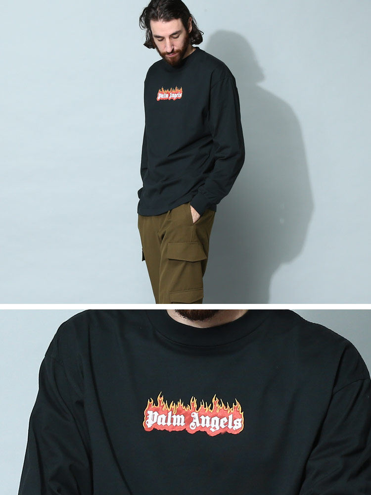 Palm Angels (パームエンジェルス) ロゴプリント クルーネック 長袖 T