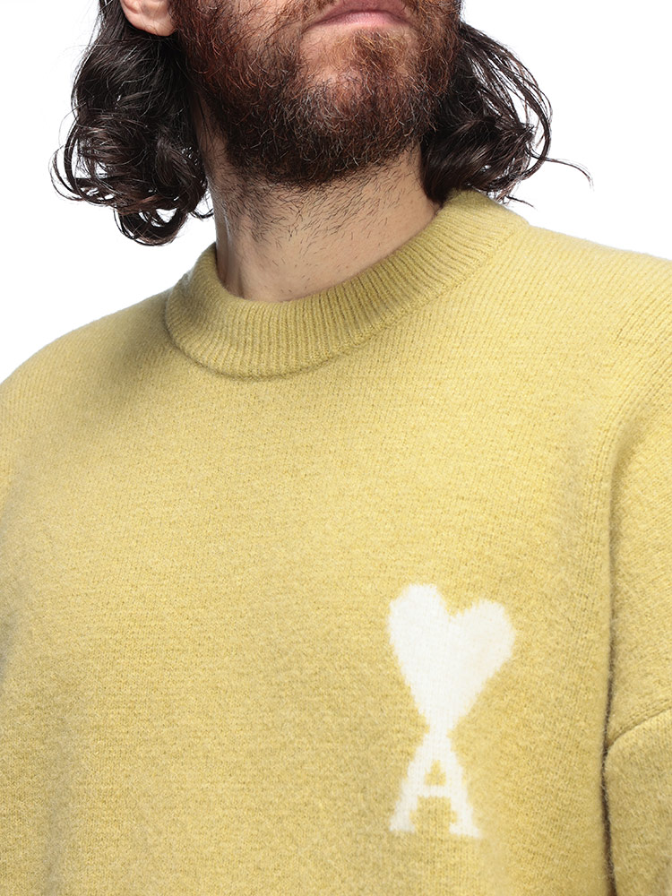 AMI PARIS (アミパリス) アルパカ混 胸ロゴ クルーネック セーター Ami