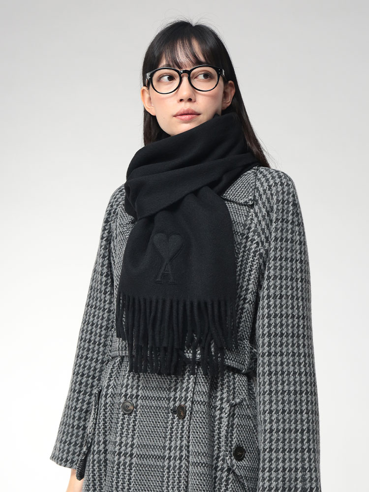 AMI PARIS (アミパリス) 無地 ウール フリンジ エンボスロゴ マフラー