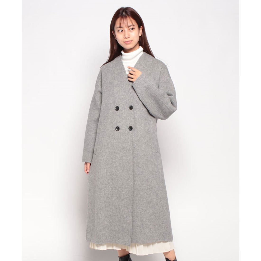 コエル COEL ストール付きリバーコート （グレー） -靴＆ファッション