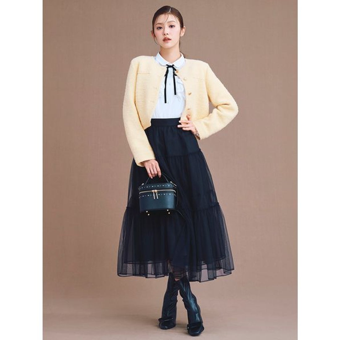 セルフォード CELFORD ビジュー＆リボンクリップ付きストレッチブーツ