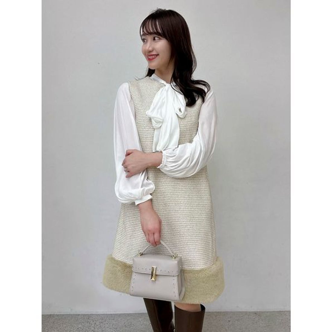 セルフォード CELFORD 裾ファーミニワンピース （GRY） - ファッション