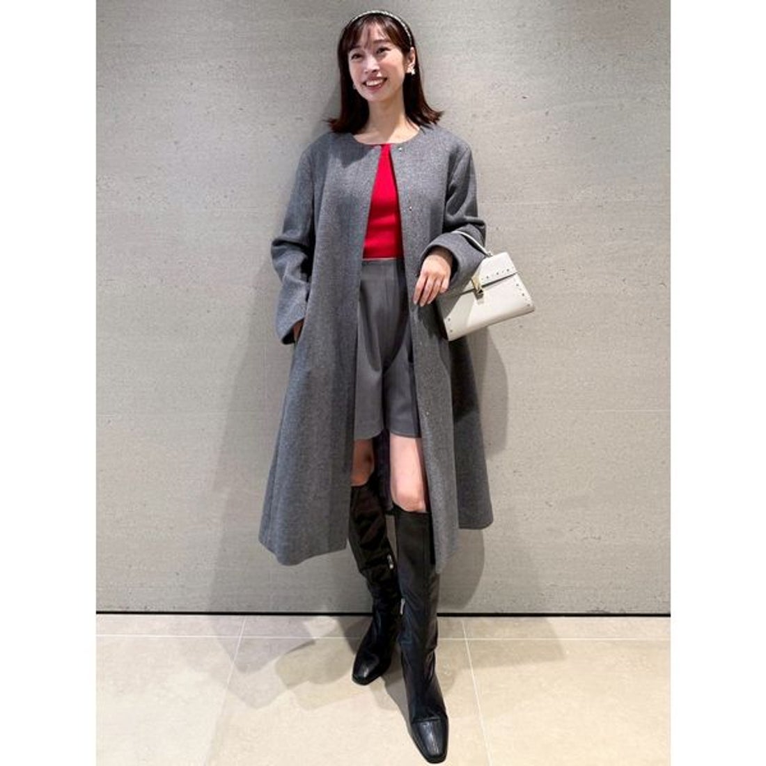 セルフォード CELFORD リボンストール付きノーカラーコート （CGRY