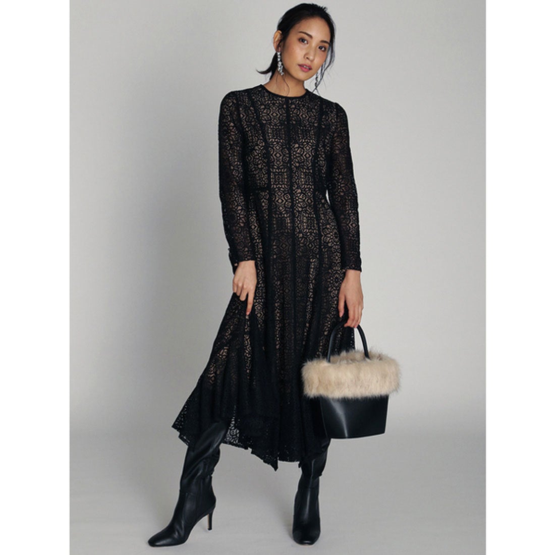 セルフォード CELFORD ラッセルレースロングワンピース （ブラック