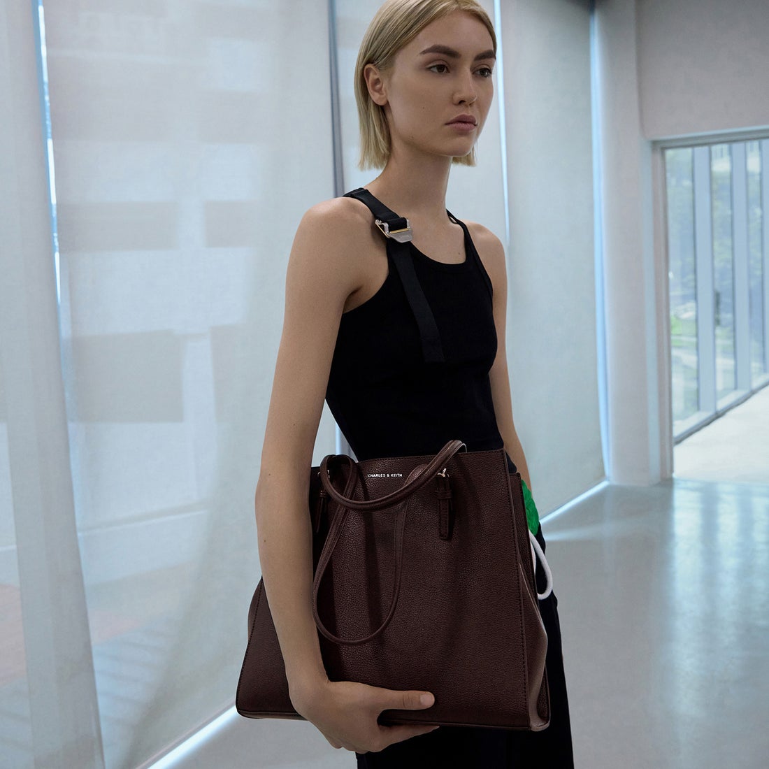 CHARLES & KEITH クラシックダブルハンドル トートバッグ （Plum） -靴