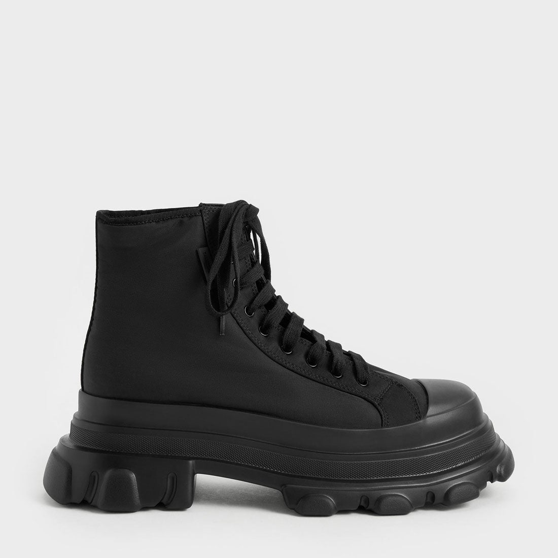 CHARLES & KEITH ナイロンチャンキー ハイトップスニーカー （Black