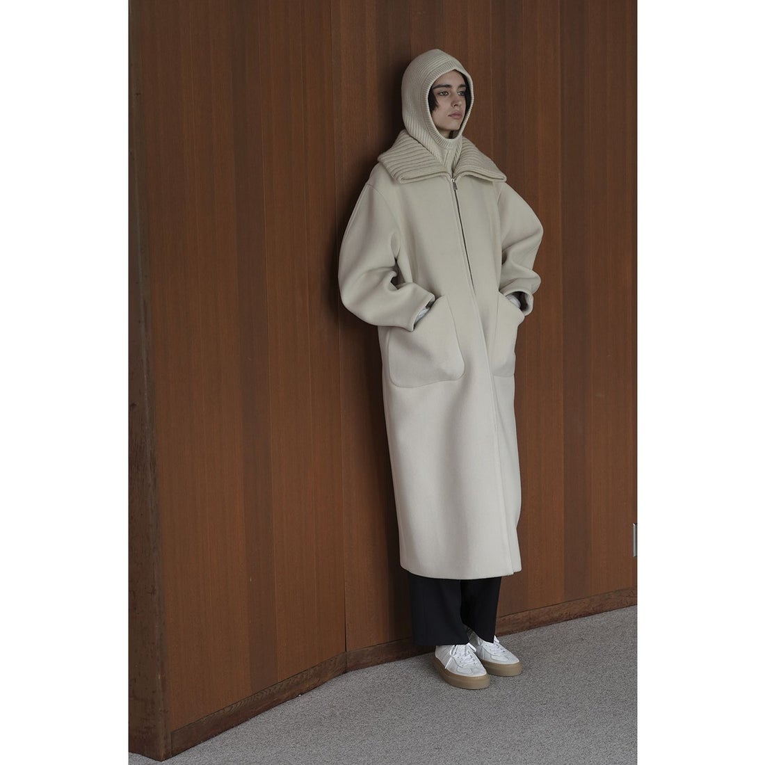 クラネ CLANE RIB COLLAR WOOL LONG COAT （BORDEAUX） - ファッション