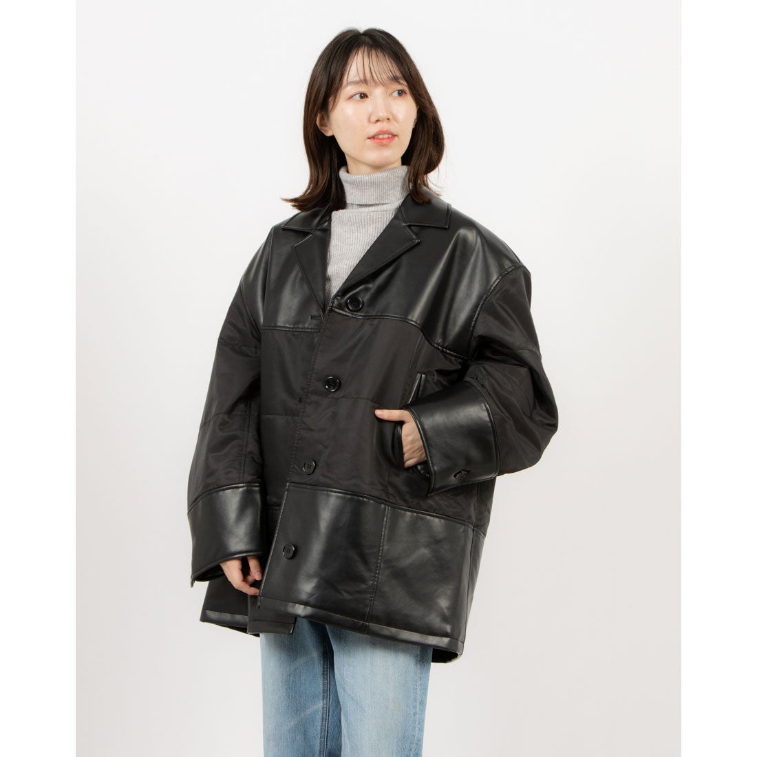 クラネ CLANE VEGAN LEATHER SWITCHING OVER JACKET （BLACK