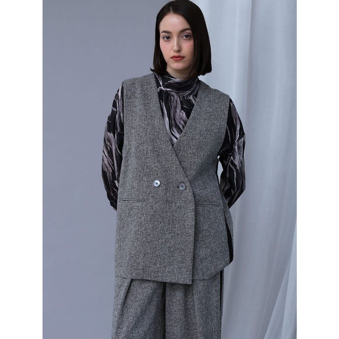 アーガ Aga サイドラインツイードジレ （ライトグレー