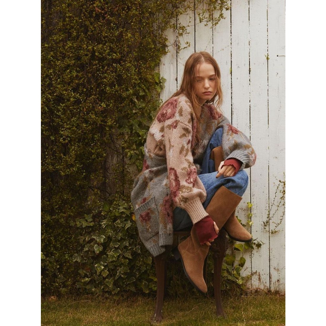 アンプル Ample フラワーラメニットカーディガン （ベージュ