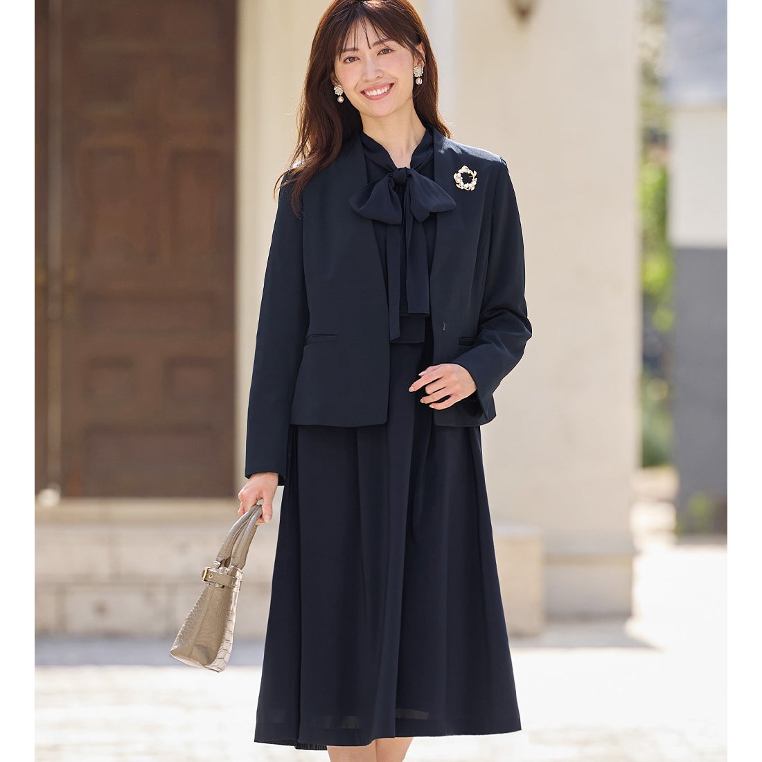 アロッタ Alotta 【選べるジャケット】洗える上品ボウタイワンピース