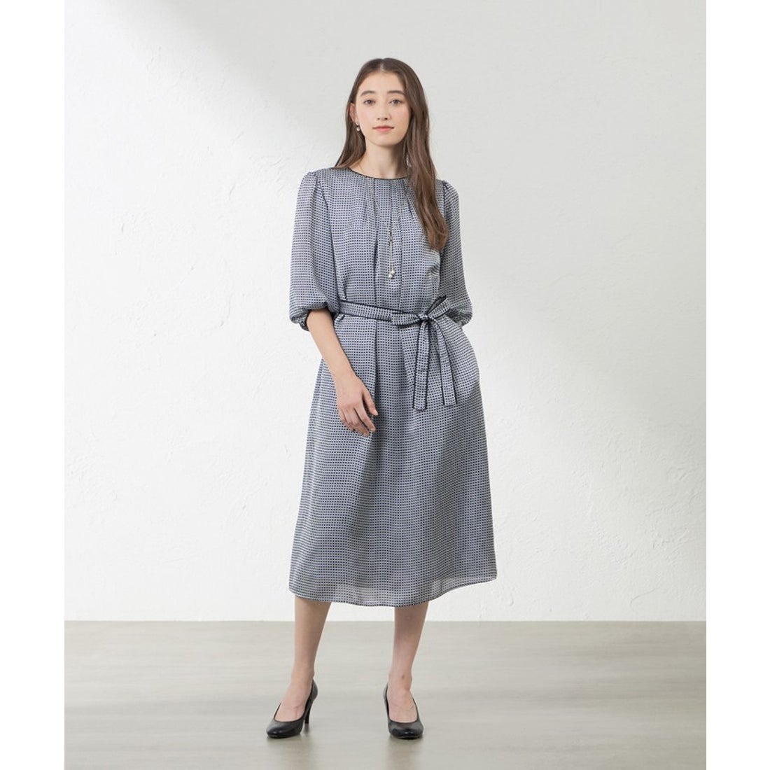 アマカ AMACA アバカスドットプリントワンピース （ライトグレー