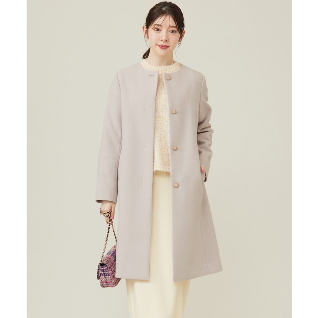 エニィスィス ANY SIS ウールライクノーカラー ロングコート （ライト
