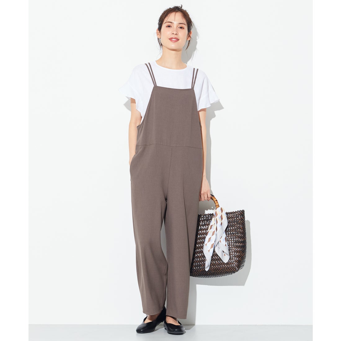 ANY 【接触冷感・UVケア】リネンライク サロペット （モカブラウン