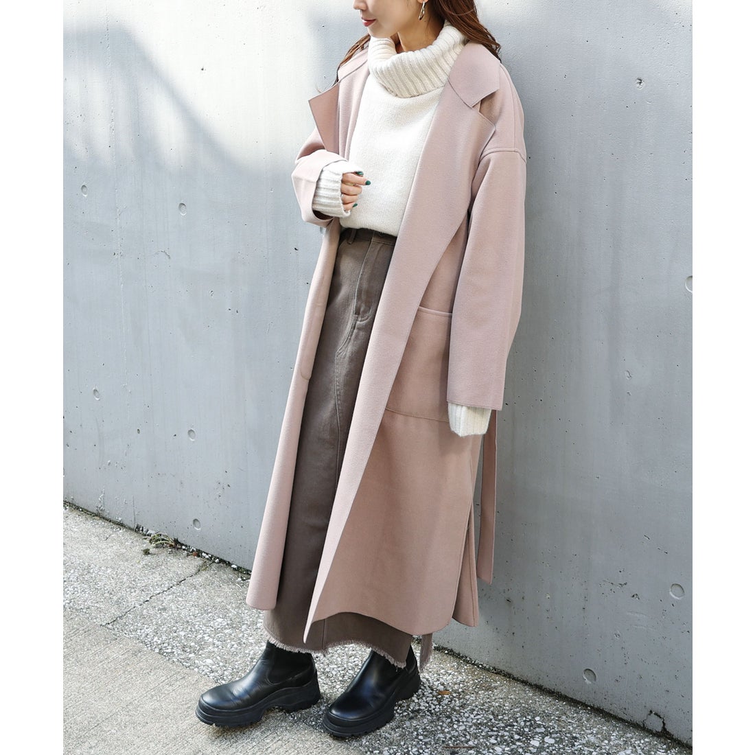 アンドミー andme オーバーサイズロングガウンコート （ピンクベージュ