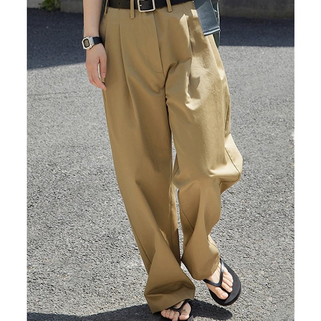 アナザーエス ANOTHER S タック入りワイドチノパン （ベージュ） -靴