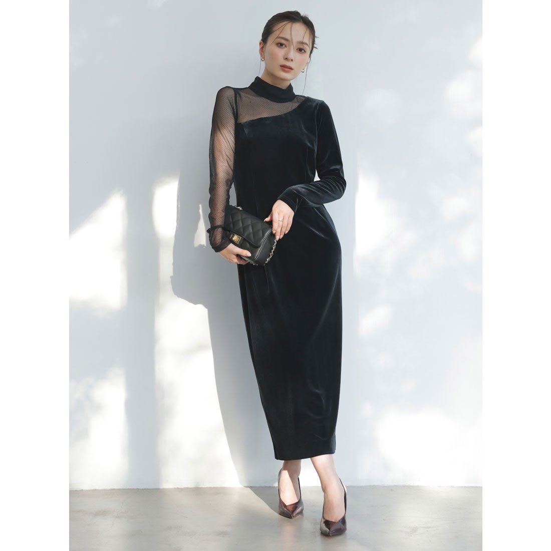 アニュアンス anuans シアーコンビタイトワンピース （BEIGE） -靴