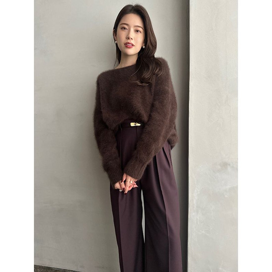 アニュアンス anuans ラクーンボートネックニットプルオーバー （BROWN