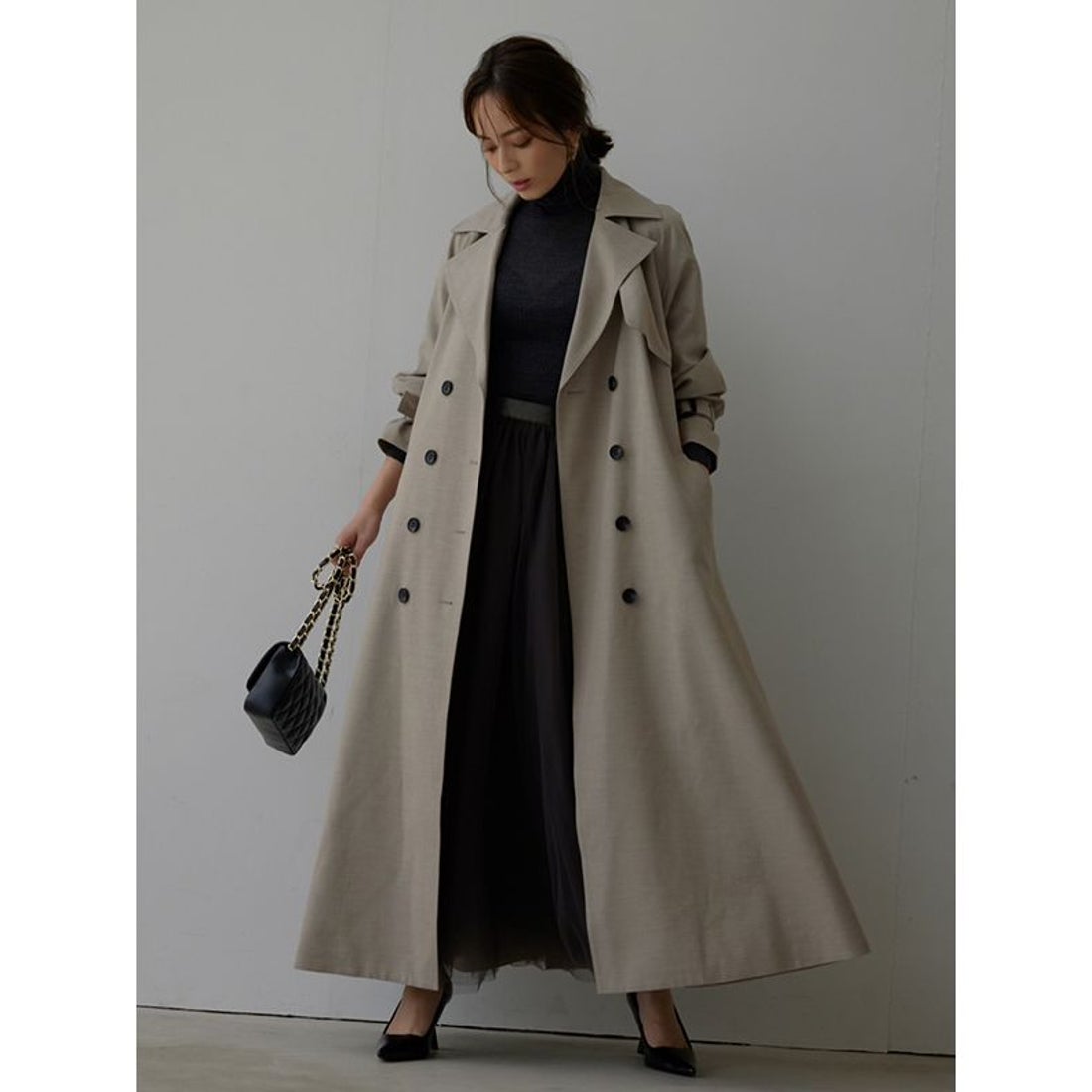 アニュアンス anuans ウールブレンドフレアトレンチコート （BEIGE