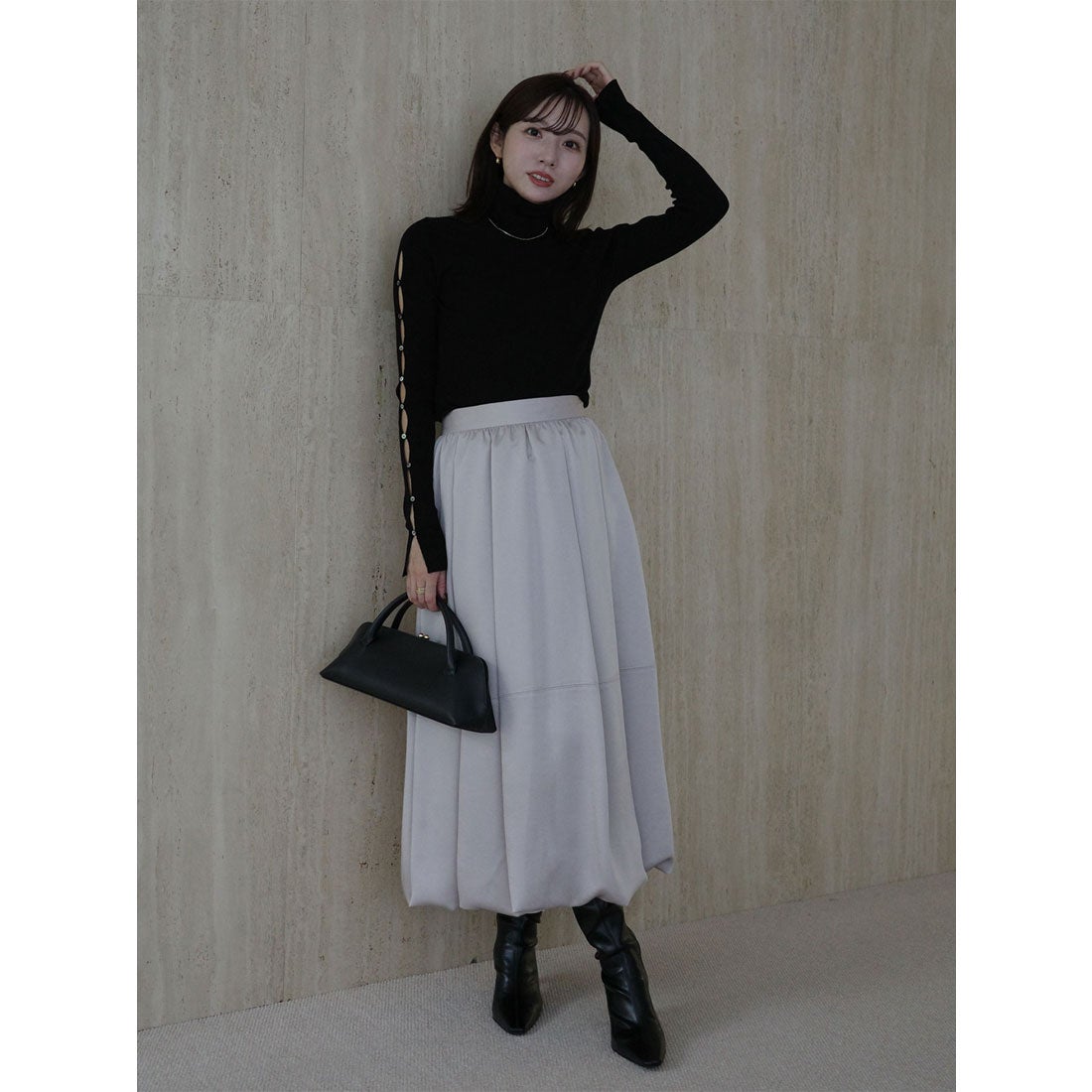 アニュアンス anuans スラッシュリブニットトップス （GREY