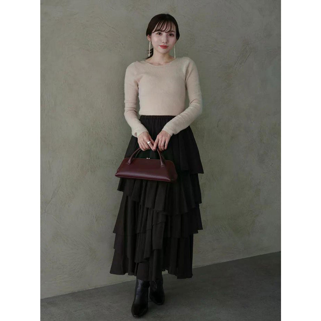 アニュアンス anuans コットンクレープティアードスカート （DARK