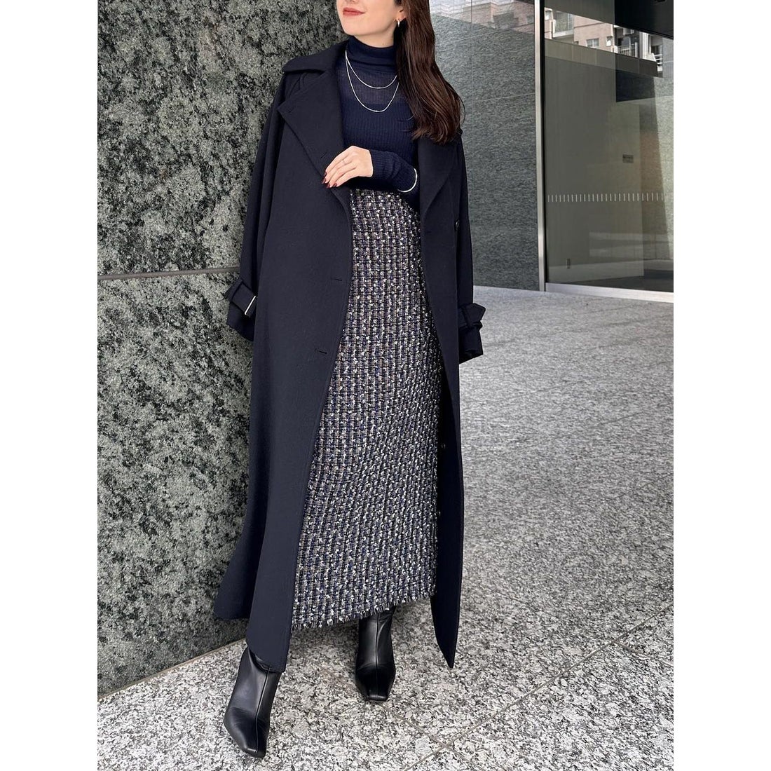 アニュアンス anuans ウールトレンチコート （NAVY） -ファッション