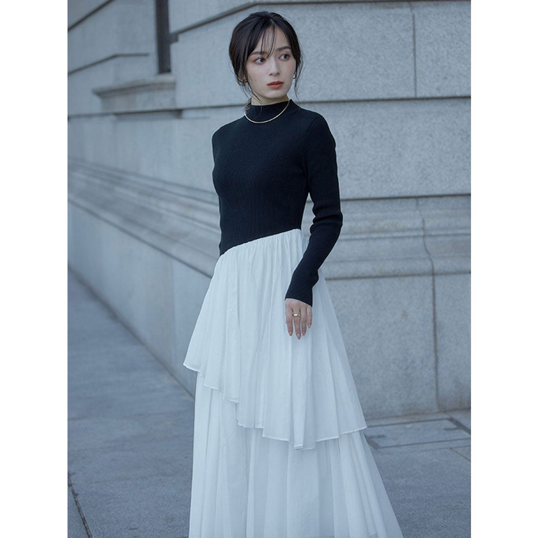 アニュアンス anuans イレギュラーヘムドッキングニットワンピース