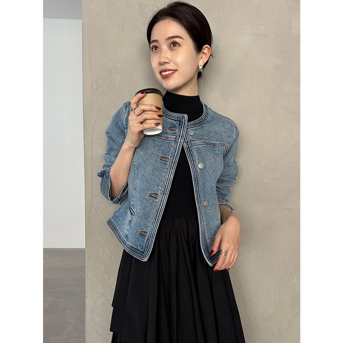 アニュアンス anuans ノーカラーデニムジャケット （LIGHT BLUE