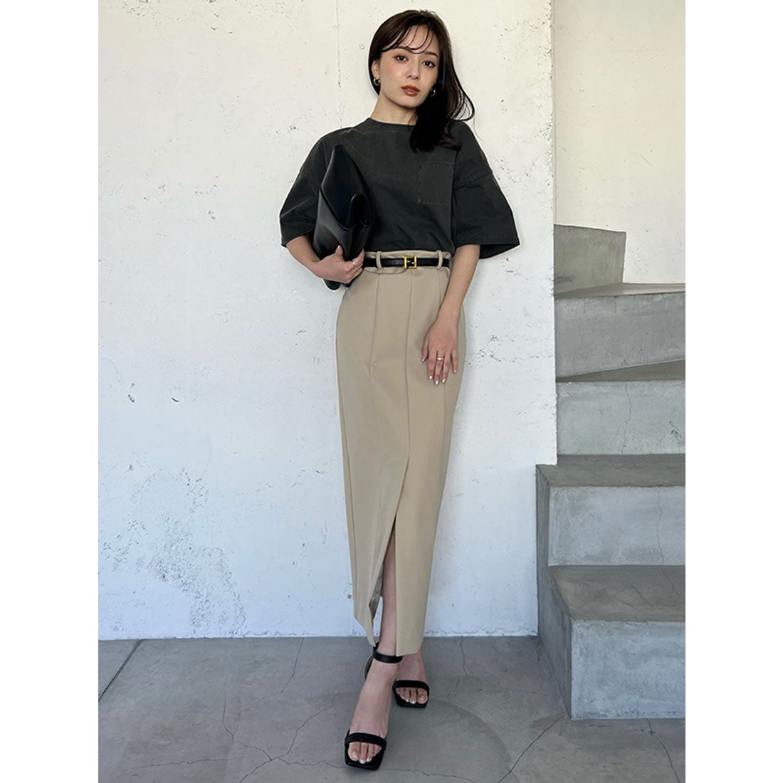 アニュアンス anuans フロントベンツパネルタイトスカート （BEIGE