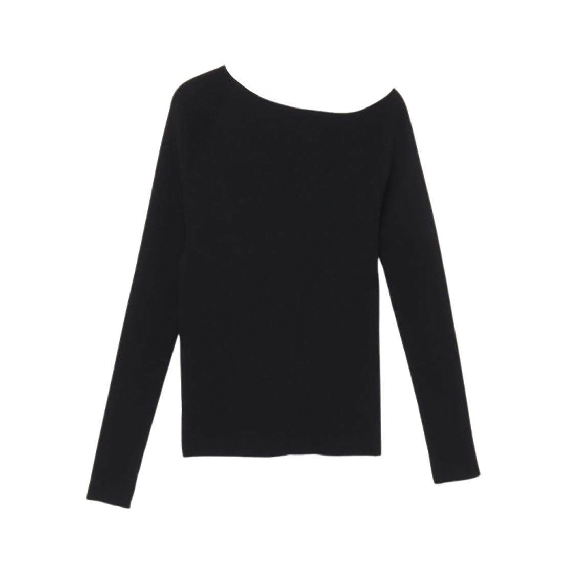 アニュアンス anuans アシメネックリブニットプルオーバー （BLACK
