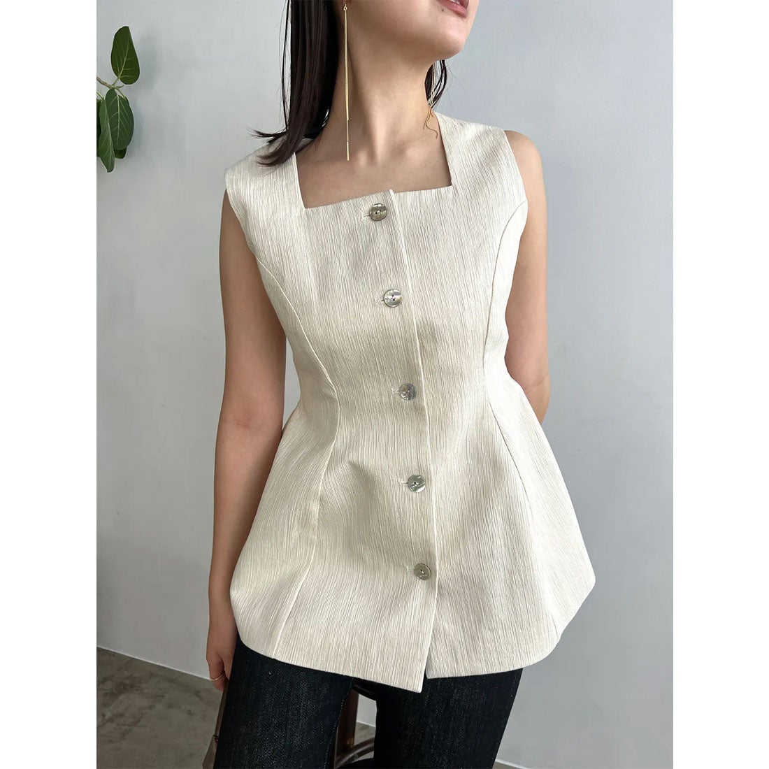 アニュアンス anuans バンピーストライプジャガードぺプラムブラウス