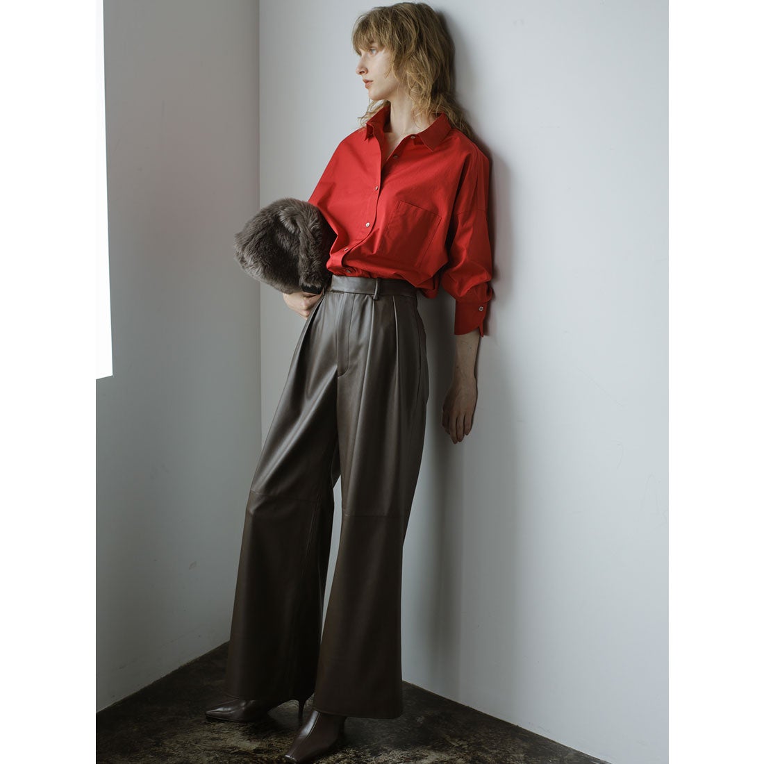 アニュアンス anuans ヴィーガンレザーパンツ （BROWN） -ファッション