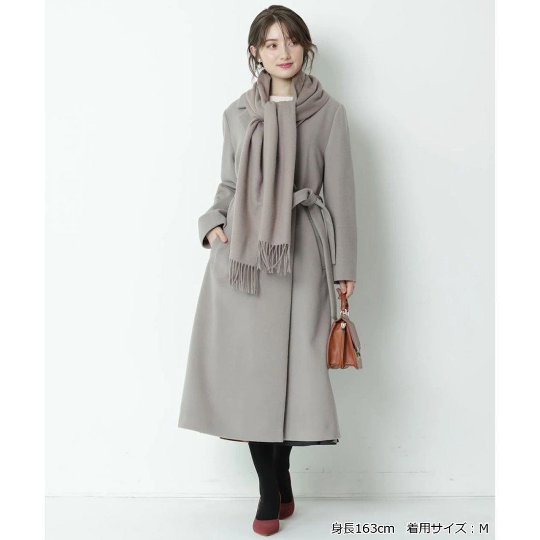 Apuweiser-riche ファーマフラー付ベルテッドコート （モカ） -靴