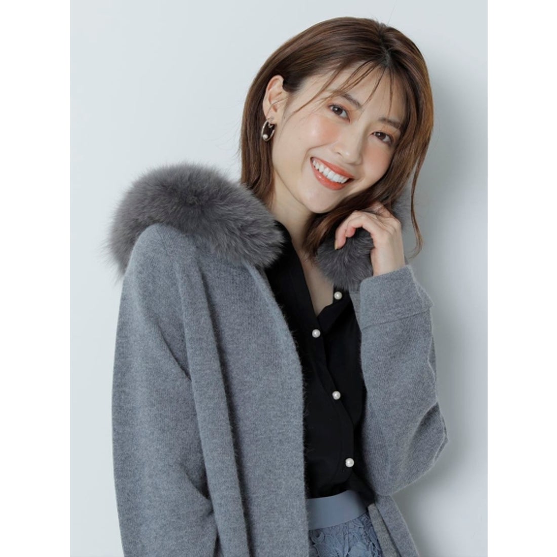 Apuweiser-riche フードファー付コーディガン （モカ） -靴