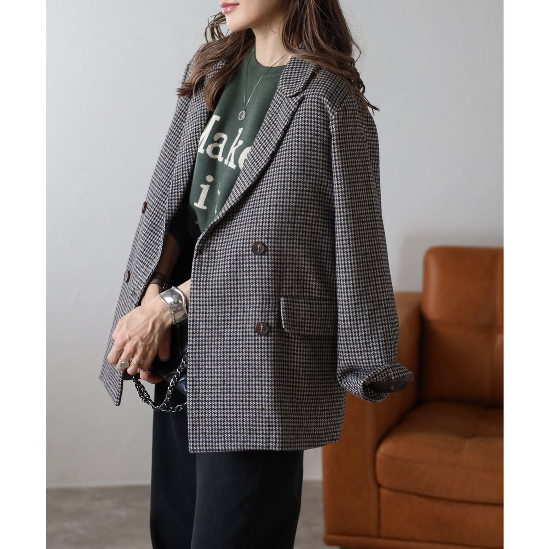 ボンジュールサガン BONJOUR SAGAN ガンクラブチェックオーバーサイズ