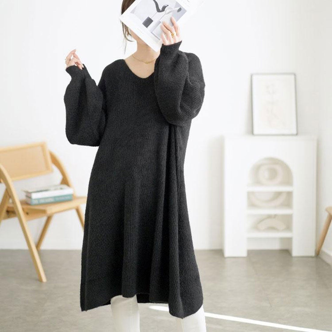 ゴールドジャパン GOLDJAPAN Vネックニットチュニックワンピース