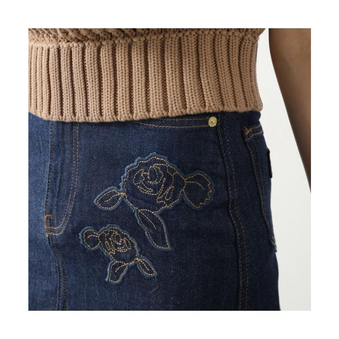 ガニー GANNI GANNI デニムスカート J1440 6768 フラワーステッチ