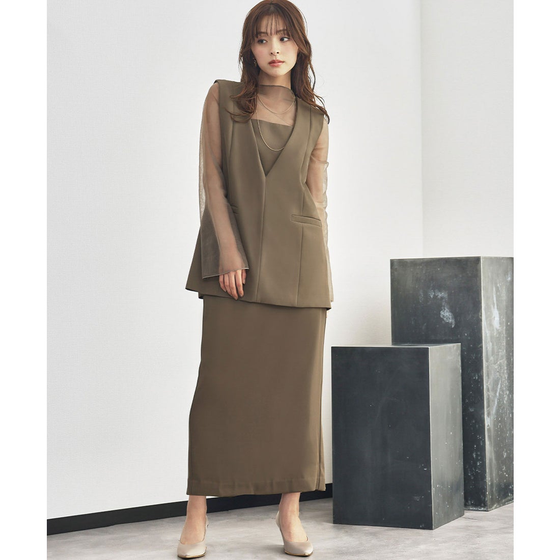 ガール GIRL チュールレイヤードトップス・タイトスカート