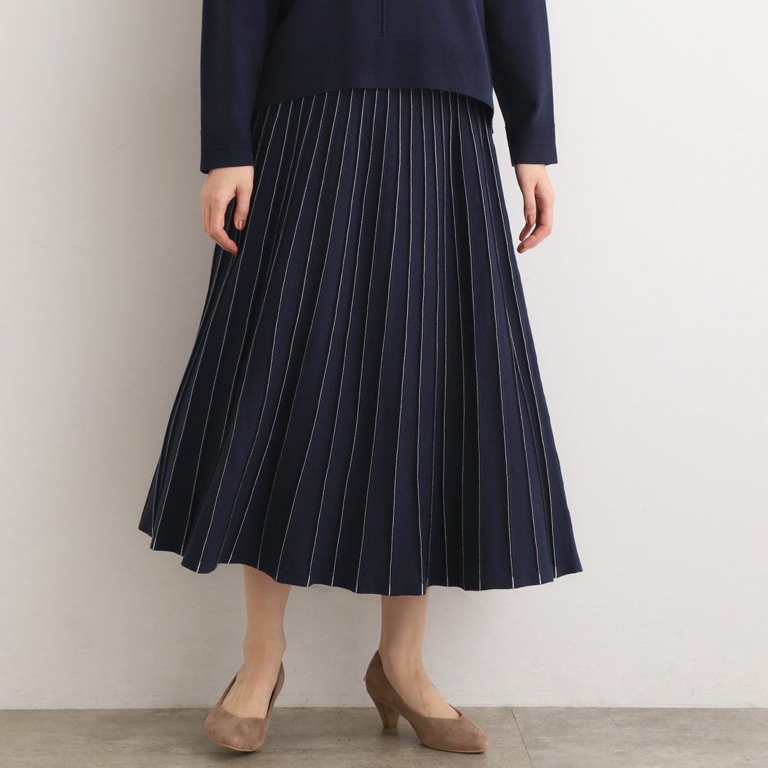 グローブ grove ラメラインニットプリーツスカート （ネイビー(094