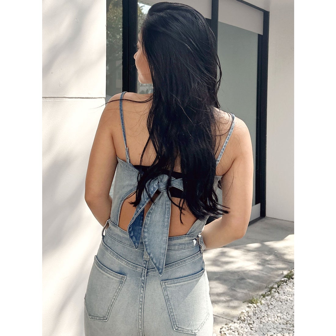 ジェイダ GYDA BACKリボンデニムロンパース （ICE） -ファッション通販