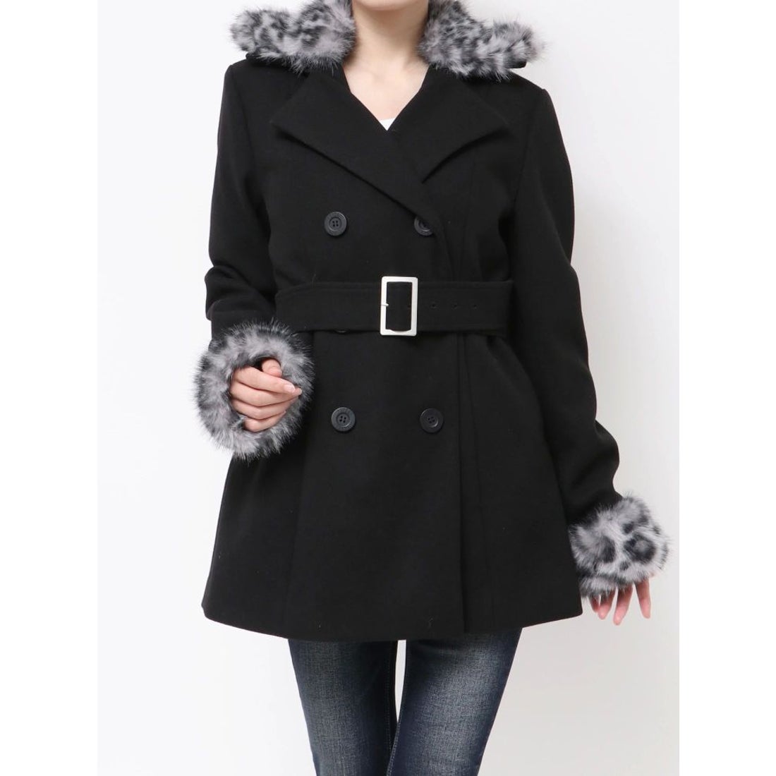 ジェイダ GYDA ベルト付きタイトファーコート （ブラック