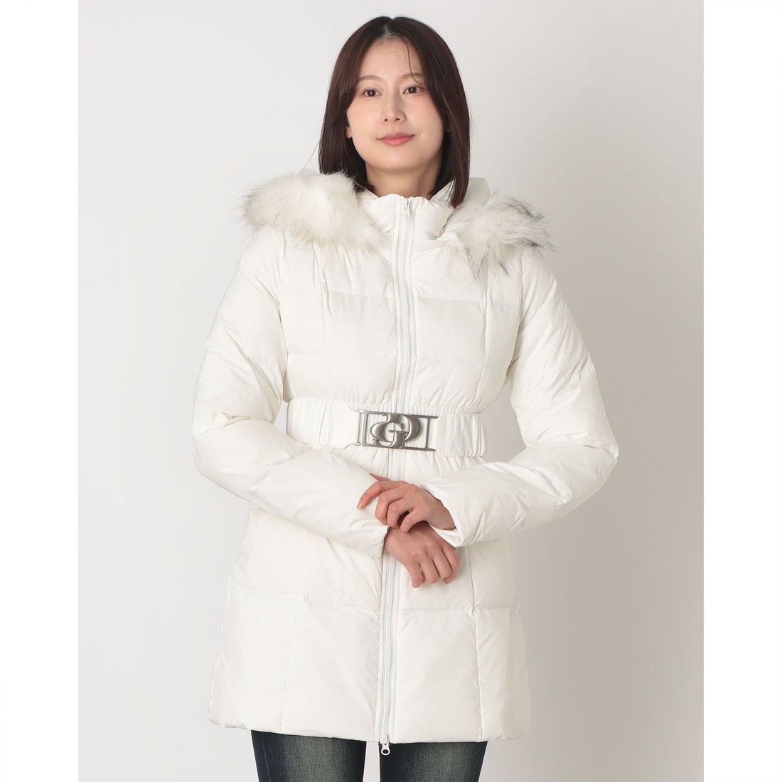 ジェイダ GYDA GDベルト付きロングダウンコート （O.WHT