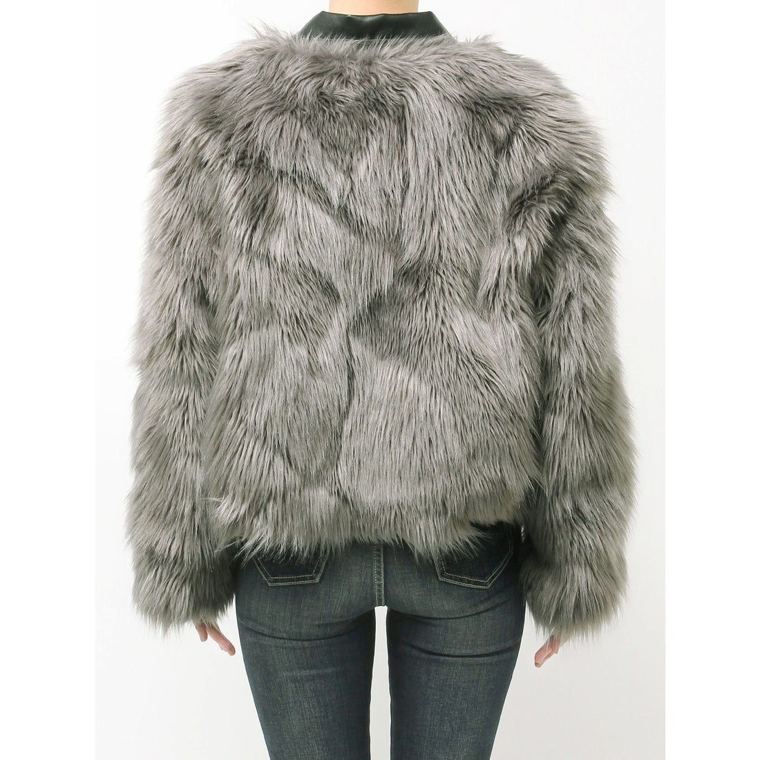 ジェイダ GYDA レイヤードエコファーライダースジャケット （GRY