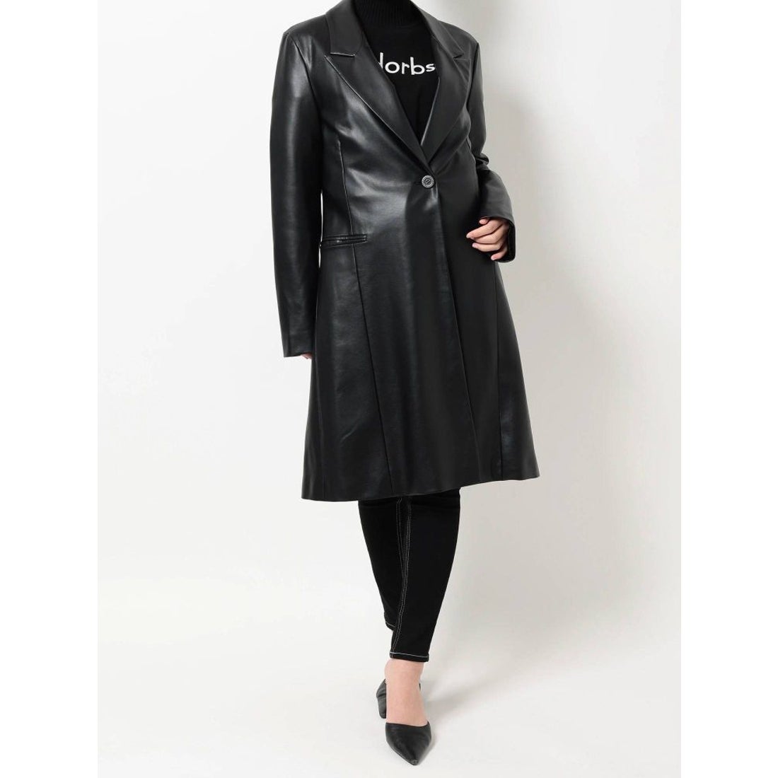 GYDA フェイクレザー ロングチェスターコート（ブラック