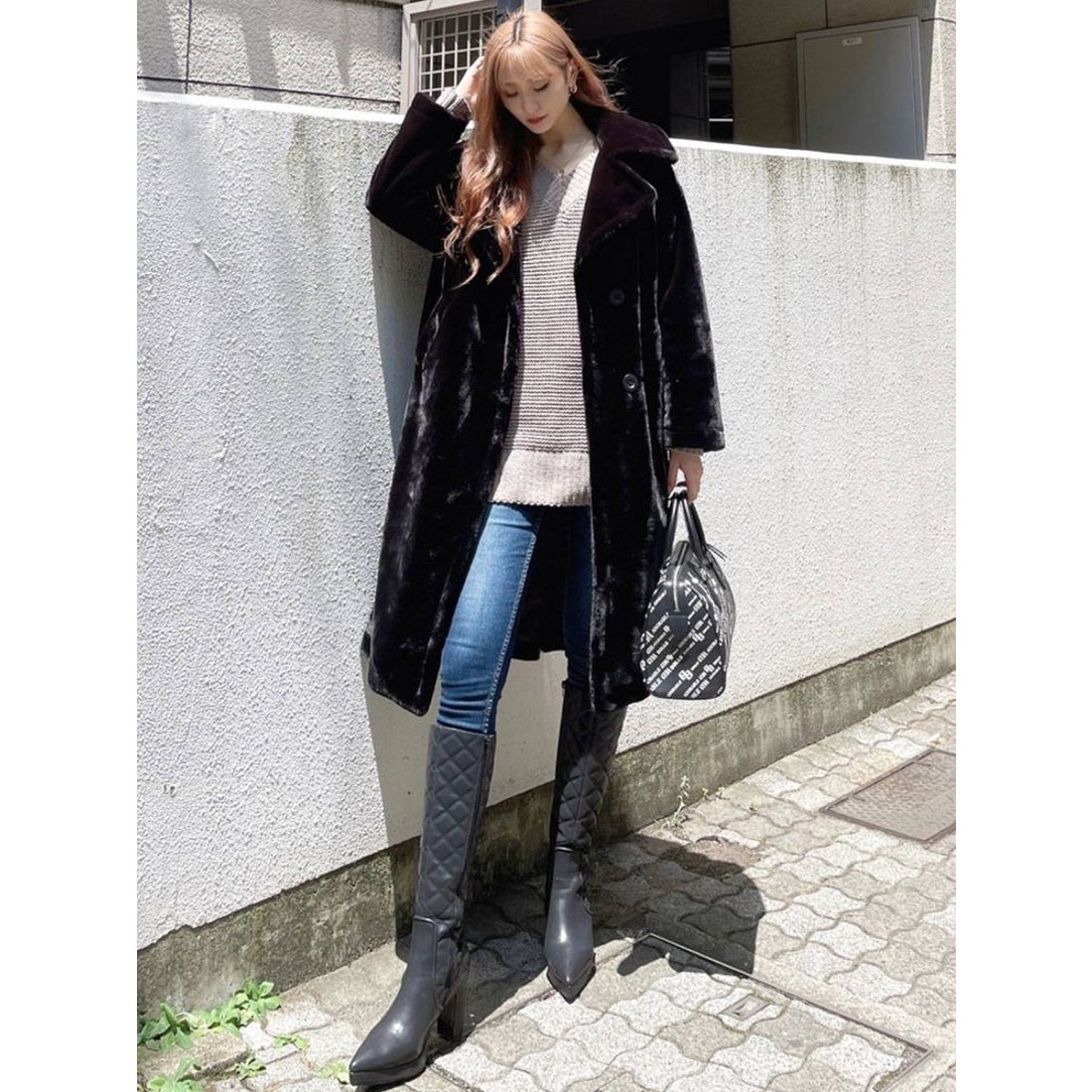 GYDA ロングエコファーコート（ブラック） -ファッション通販 FASHION