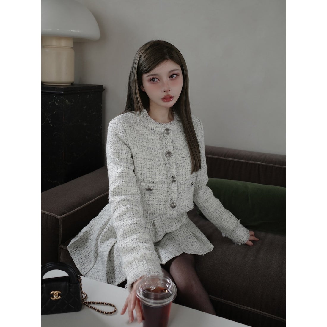 ダーリッチ Darich コンパクトフリンジツイードジャケット （ピンク