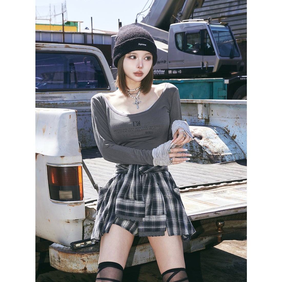 ダーリッチ Darich レイヤードチェックショートパンツ （ネイビー