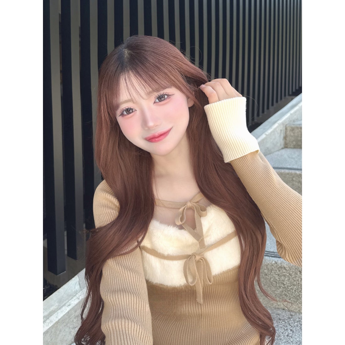 ダーリッチ Darich リボンファーフレアニットミニワンピース