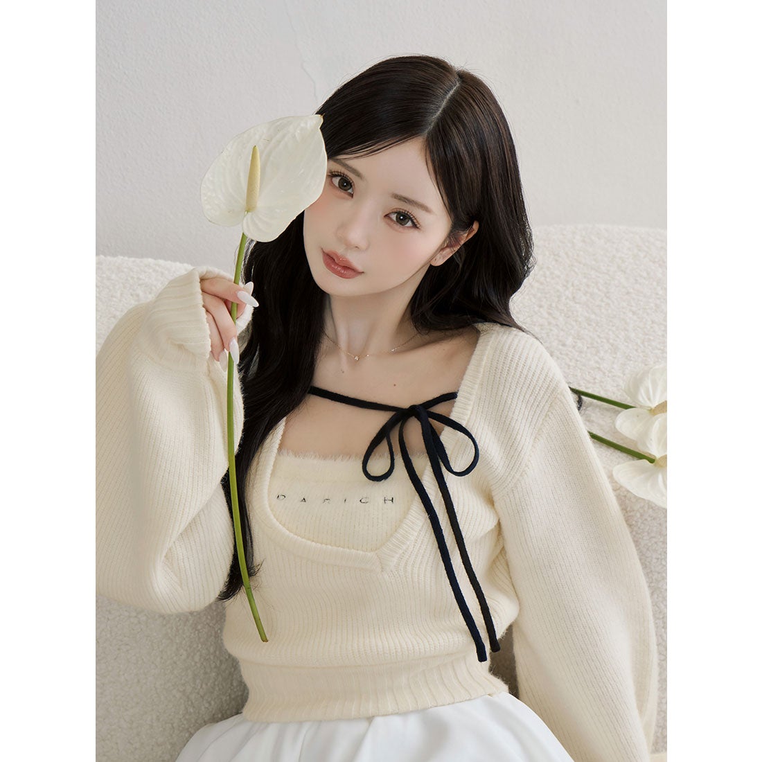 ダーリッチ Darich アシメレイヤードニットトップス （アイボリー